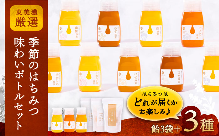 
            東美濃厳選「季節のはちみつ味わいボトルギフト」  / はちみつ ハチミツ ハニー 養蜂 国産 国産はちみつ 送料無料 お取り寄せ ギフト 贈答 プレゼント / 恵那市 / 堀養蜂園 [AUCO003]
          