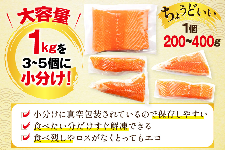 訳あり 無添加 ノルウェー産 アトランティックサーモン 柵 生食用 総重量1kg 3-5p入 [足利本店 宮城県 気仙沼市 20565175] サーモン さけ サケ 鮭 魚介類 鮭 お刺し身 刺し身 