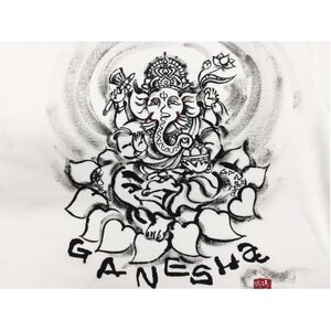 手描きTシャツ 仏画 ガネーシャ 白 (半袖 XLサイズ)【1615512】
