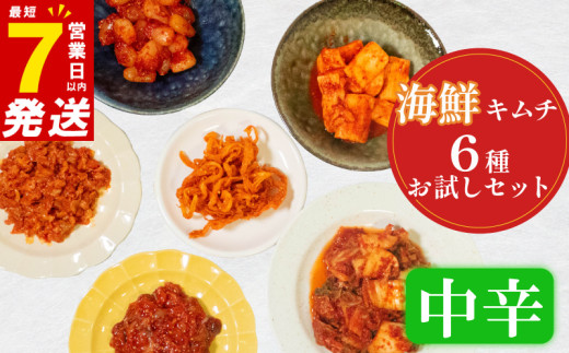 中辛 キムチ 6種 詰め合わせ 食べ比べ 小分け 白菜 長芋 たこ するめ チャンジャ らっきょ アソート バラエティーセット ごはんのお供 ピリ辛 お米 ごはん ビール 酒 おつまみ 漬物 いか 昆布 国産 りんご 桃 果物 魚 海鮮 野菜 BBQ 焼肉 惣菜 キムチ鍋 キムチチャーハン お試し 大阪府 松原市