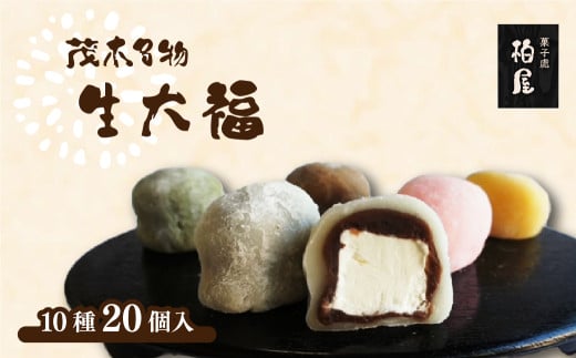 とろーり食感！10種のクリーム生大福20個 冷凍配送 | 大福 クリーム大福 冷凍 和菓子 フルーツ大福 フルーツ カフェオレ 抹茶 プリン ごま ブルーベリー もも キャラメル ティラミス マンゴー カスタード 柏屋 茂木町