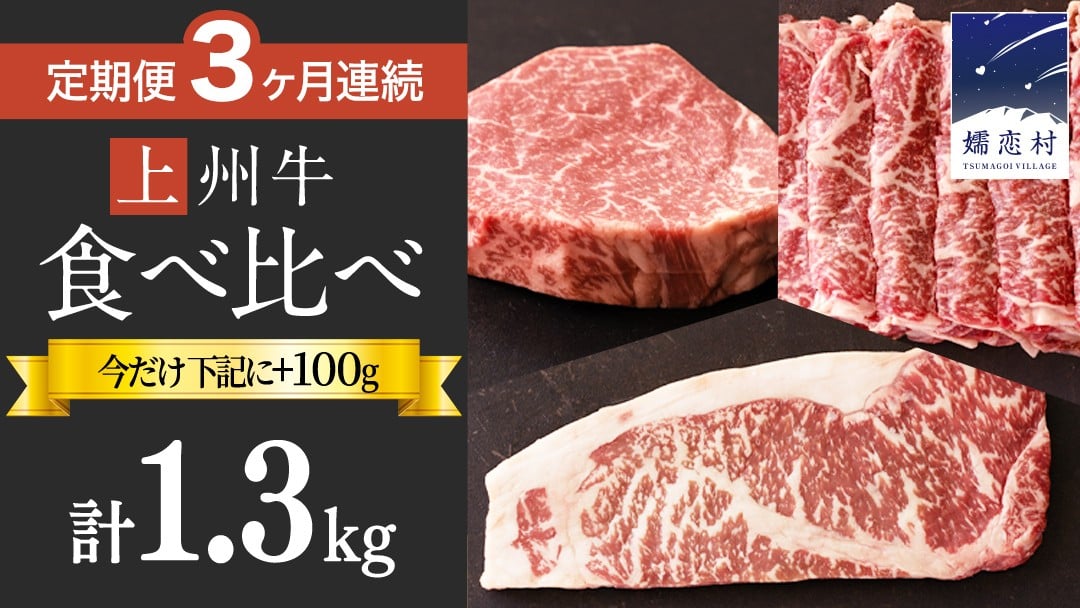 
             【12/31まで先着+100g】 《 定期便 》 上州牛 食べ比べ セット 3ヶ月 連続お届け すき焼き ・ サーロイン ・ ヒレステーキ セット 牛肉 日本 国産 国産牛 群馬 冷凍 真空パック ステーキ用 定期 お肉 肉 焼肉 焼き肉 バーベキュー BBQ ブランド牛 先行予約 [AH018tu00]
          