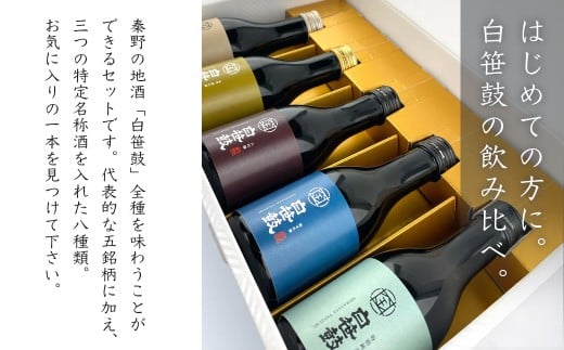 白笹鼓 ８種 飲み比べセット（各720ml） ｜ 日本酒 銘酒 白笹鼓 金井酒造 酒造 酒 純米吟醸 大吟醸 原酒 フルーティ 芳醇 ギフト 飲み比べ 贈り物 プレゼント 贈答品 父の日 お歳暮 退職