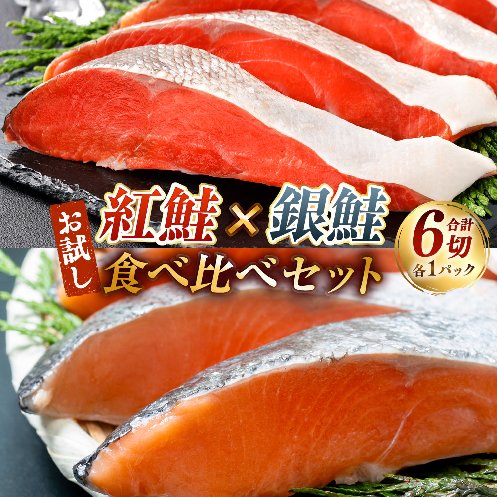 【ふるさと納税】【14営業日で発送】紅鮭×銀鮭 お試し食べ比べセット 計6切（3切×各1パック） 甘塩 紅鮭 銀鮭 鮭 さけ サケ シャケ 紅サケ 魚介類 水産物 惣菜 おかず お弁当 ご飯のお供 ごはんのお供 冷凍 北海道 釧路市 送料無料 【14営業日以内に発送】