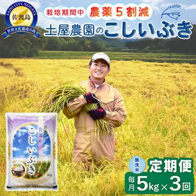 ふるさと納税 佐渡市 【毎月定期便】佐渡島産こしいぶき 無洗米5Kg 土屋農園 農家直送 栽培期間中農薬5割減 全3回