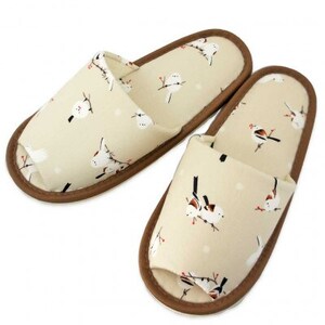 スリッパ シマエナガ外縫い Mサイズ 約25cmまで ベージュ【1676746】