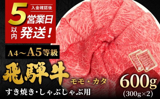 
                  【5営業日以内発送】飛騨牛 A4~A5等級 もも・かた肉すきしゃぶ用 600g 岐阜県産 A4 A5 すき焼き しゃぶしゃぶ 黒毛和牛 もも モモ かた カタ 赤身 牛肉 牛 国産 お取り寄せ ごちそう 自宅用 和牛 小分け 最短発送 肉のひぐち
                