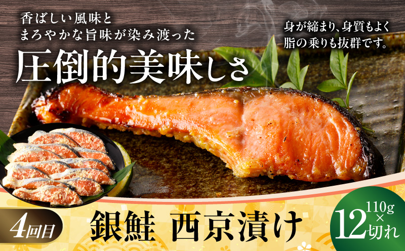 【大満足】4種の西京漬け 食べ比べ 定期便 全4回【銀鱈 銀鮭 メヌケ 赤魚 小分け 熟成 西京焼き 惣菜 普段使い 毎月配送コース】 kgpZ014