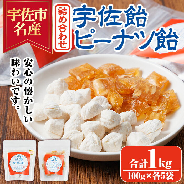 【ふるさと納税】宇佐飴・ピーナツ飴 詰め合わせ(計1kg・100g×各5袋) ピーナッツ あめ お菓子 おかし おやつ 落花生 【112800601】【岡部商事】