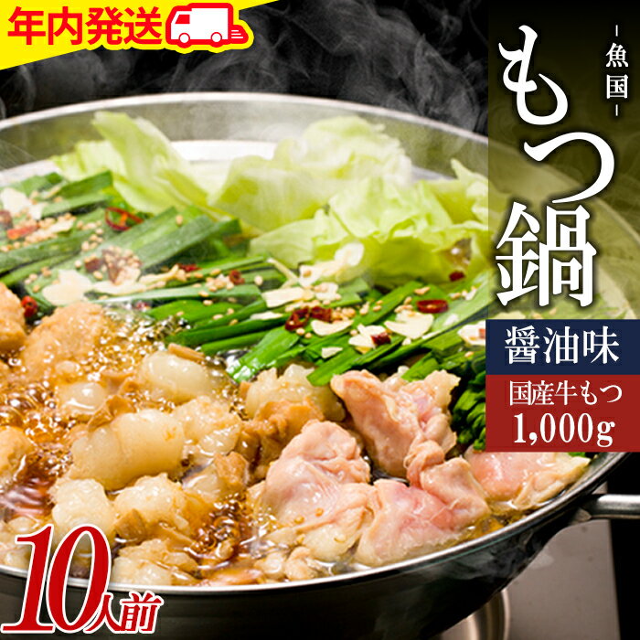 【ふるさと納税】国産 牛 もつ鍋 10人前 醤油 各 5人前 国産 牛モツ1kg 大容量 しょう油 お取り寄せ お取り寄せグルメ 食品 冷凍 ランキング おつまみ もつなべ モツ ホルモン 鍋 魚国 送料無料 福岡県 福岡 博多 東峰村　3M1-S