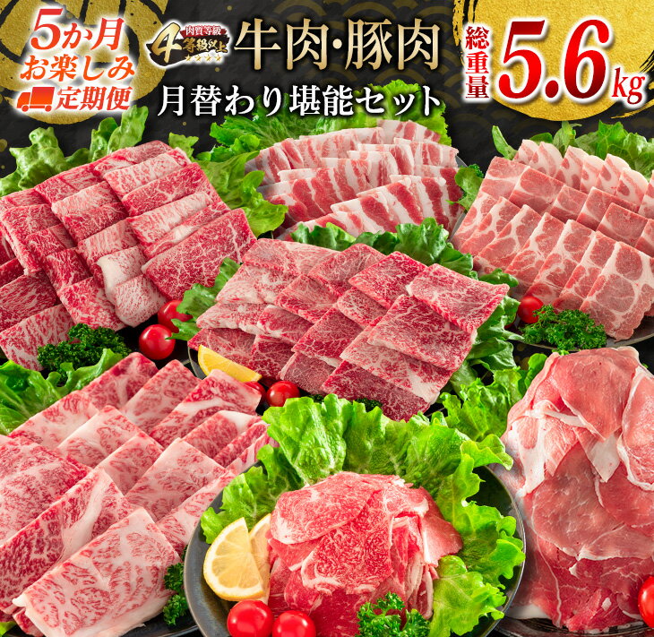 【ふるさと納税】選べる配送月 5か月定期便 月替わりで堪能!! 牛肉 豚肉 焼肉 セット 豚バラ 肩ロース モモ ウデ 総重量5.6kg 国産 食品 おかず BBQ バーベキュー 小分け 宮崎牛 黒毛和牛 小間切れ 赤身 A4 A5 高級 お弁当 おすすめ 人気 ミヤチク 宮崎県 日南市 送料無料