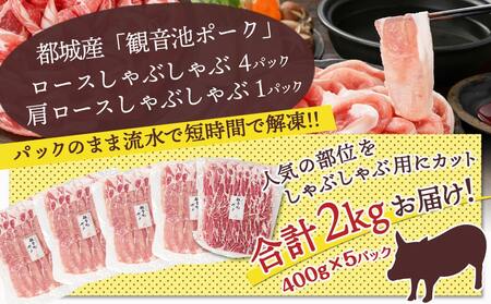 観音池ポークロース＆肩ロースしゃぶしゃぶ〈全部真空パック〉2kg_17-1502_(都城市) 観音池ポーク 豚肉 ロース 肩ロース しゃぶしゃぶ肉 400g 5パック