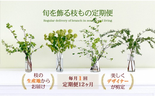 
                  【月1回 12ヶ月定期便】旬をかざる 枝もの 定期便（年12回）＋初回ガラスベース付き【植物 木 枝 旬 観葉植物 四季 定期便 リラックス ギフト 父の日 母の日 敬老の日 還暦 傘寿 米寿 お祝い 毎月 贈り物】
                