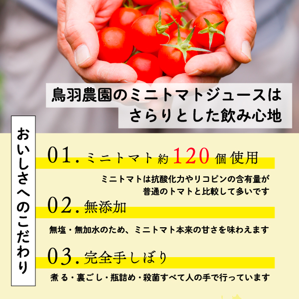 【ANA限定】トマトジュース 北海道 手しぼり ミニトマトジュース 735g×2本 セット 鳥羽農園 ミニトマト 約120個分 無塩 無添加 国産 トマト ジュース 食塩無添加 ストレート 飲料 野菜