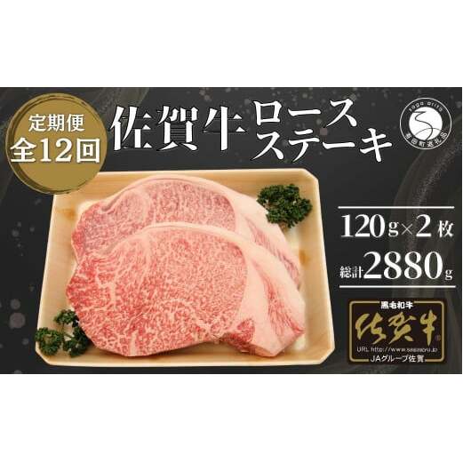 【12回定期便 総計2880g】佐賀牛 ロースステーキ 120g×2枚 bk007 