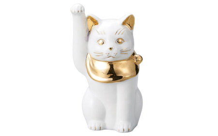 【瀬戸焼】江戸猫 4寸手長 ホワイト 本金 右手上げ 13cm 化粧箱入り【スズカ】 / 招き猫 インテリア 雑貨 置き物 開運 / 瀬戸市 [BBDJ003]