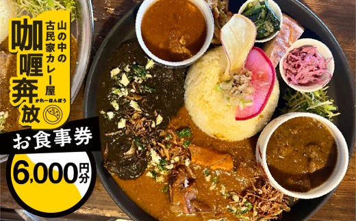 【咖喱奔放】食事券（6,000円分）カレーホンポウ 食事 カレー ランチ ディナー キッチンカー 飲食 テイクアウト 旅行 下呂市  食事券 下呂 岐阜県