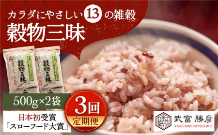 【全3回定期便】穀物三昧 500g×2袋【葦農】雑穀米 古代米 黒米 麦 ブレンド 国産 [HAJ022]