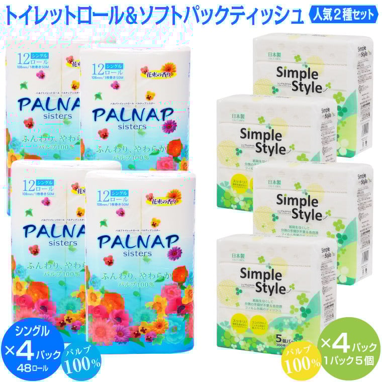 パルナップトイレットペーパーシングル12R4パック＆ソフトパックティッシュ20個セット