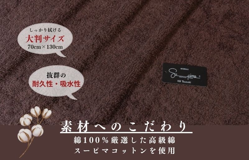 スーピマバスタオル 2枚（ブラウン）【国内製造 日本製 泉州タオル スーピマコットン 無地 吸水力 耐久性】