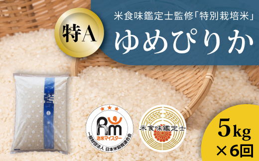 【令和8年産新米　定期便】特別栽培米ゆめぴりか 5kg×6回 北海道当麻町 舟山農産 減農薬 低農薬【AB-044】