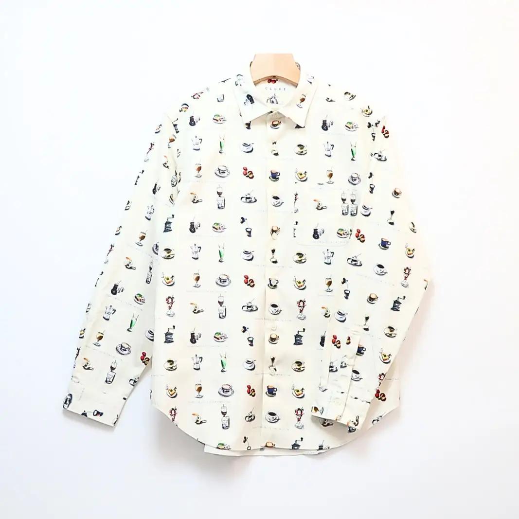 CLOFT 綿100％長袖オリジナルプリントシャツ”憩い”喫茶店柄（C/#11オフホワイト） L 0139-020-S07-2