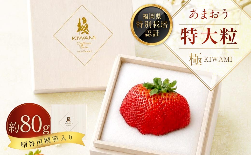 
                  あまおう 「 極 」 特大粒 1粒（約80g） いちご イチゴ 苺 果物 くだもの フルーツ 果実 果肉 希少 桐箱 贈り物 贈答用 プレゼント 国産 福岡県産 【 2026年11月下旬-2027年4月上旬発送予定 】
                