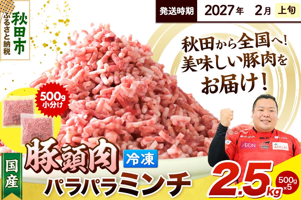 
                  【2027年2月上旬発送】豚頭肉 ミンチ ひき肉 2.5kg（500g×5袋）豚肉 冷凍 [小分け 挽肉 豚カシラ 豚かしら 松田畜産 国産 ぶた肉 とんとう]
                
