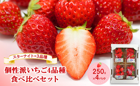 「スターナイト」+3品種　個性派いちご4品種食べ比べセット　250g×4パック　『とくしま安２（安全・安心）農産物』優秀認定取得
