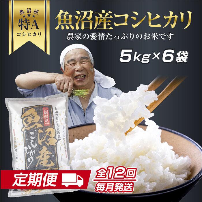 【ふるさと納税】DH16 【定期便】 新潟県 魚沼産 コシヒカリ お米 30kg×計12回 精米済み 1年間 毎月発送 こしひかり（お米の美味しい炊き方ガイド付き）