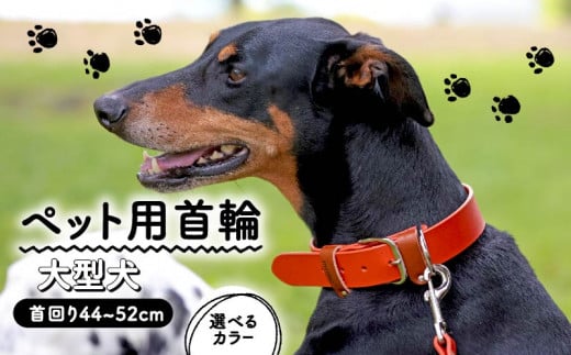 ペット用首輪 大型犬用 レッド 首回り44-52cm ペット 犬 愛犬 ワンちゃん 大型犬 首輪 リード 本革 レザー 牛革 牛 散歩 さんぽ ウォーキング 健康 おしゃれ 消耗品 大阪府 松原市