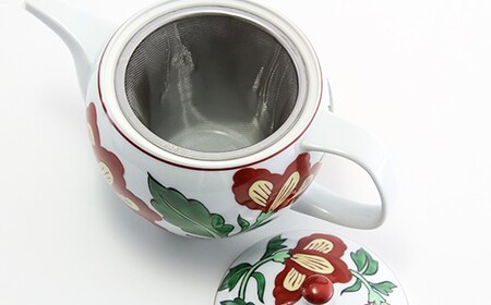 源右衛門窯 赤絵更紗唐花文 後手急須 食器 お茶ポット 急須 有田焼 ad074
