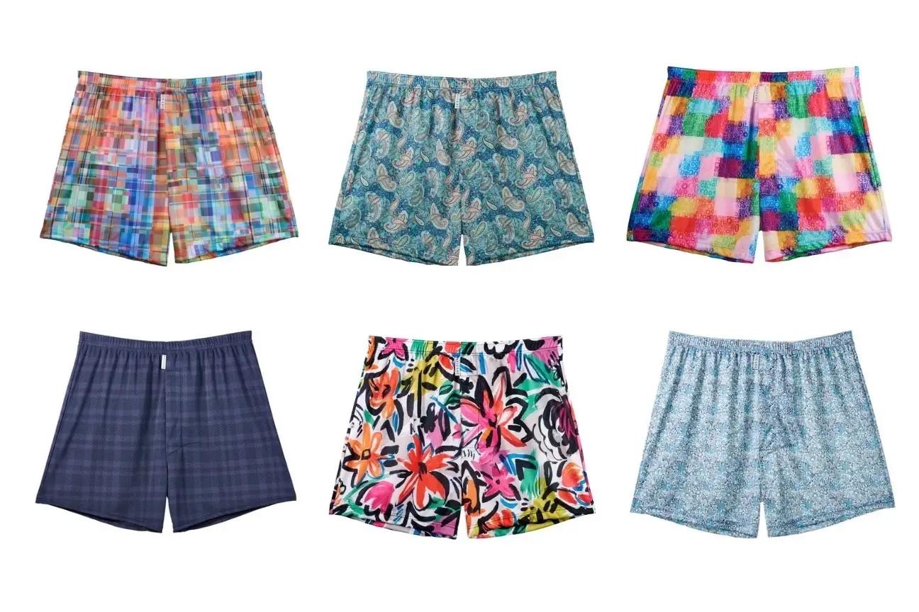 ZIVANE メンズ ショートトランクス Lサイズ 6枚 特別色 13 Purple check×14 Flower blue×15 Tropical flower×16 Blue paisley×17 Digital check×18 Bubble color