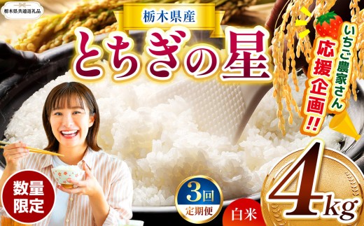 【栃木県共通返礼品】【先行予約】【定期3回】 訳あり 定期便 数量 限定 令和8年度産 とちぎの星 約 4kg| とちぎの星 白米 ごはん おいしい 品種 お米 米 おにぎり ふるさと納税 那珂川町 栃木県