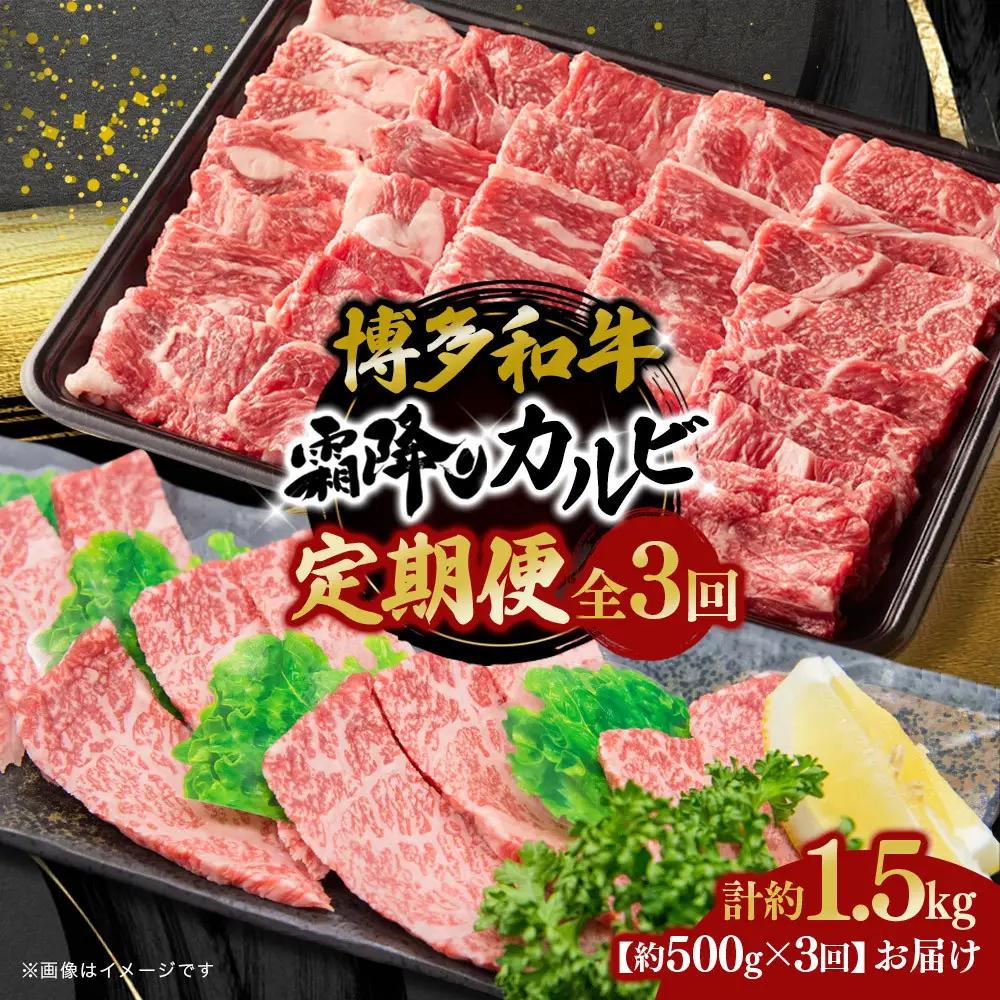 博多和牛　霜降りカルビ　全３回定期便　約500ｇ×3回