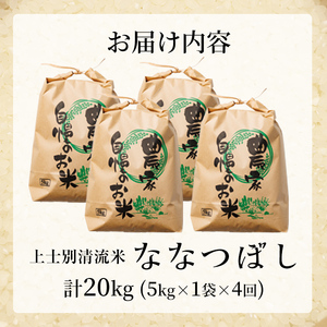 【E7108】《定期便・全4回》上士別清流米 ななつぼし (5kg×4回・計20kg) 米 お米 精米 白米 北海道米 ごはん ななつぼし 北海道産 士別産 5kg 20kg 定期便 【合同会社T&M