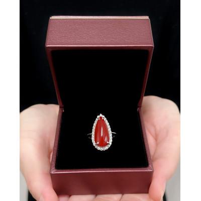 ふるさと納税 山梨県 Pt900 プラチナ 血赤 珊瑚 ペアシェイプ　しずく ダイヤ リング　11号【RP-9906】 |  | 03