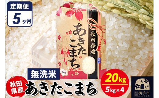 《定期便5ヶ月》あきたこまち 20kg（5kg×4袋）【無洗米】令和7年産 秋田県産 こまちライン [こまちライン あきたこまち ブランド米 お米 白米 精米 無洗米 米どころ 秋田 秋田県産]