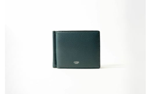 キプリス本革製札ばさみ　外ボックス小銭入れ付きマネークリップ　カラー：グリーン【革小物 革製品 ソフトシュリンクレザー 牛革 しっとり シーズンレス 職人 財布】