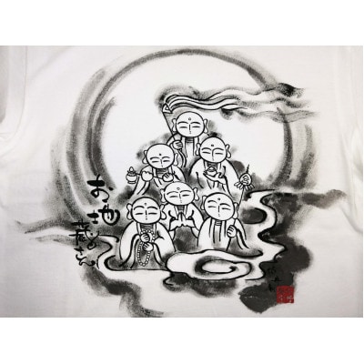 手描きTシャツ 仏画 六地蔵 白 (半袖 Lサイズ)