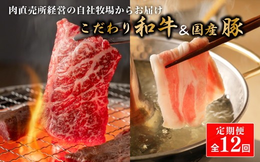 
            【定期便 全12回】お肉の直売所謹製　こだわり和牛&国産豚の美味しいお肉の定期便コース
          