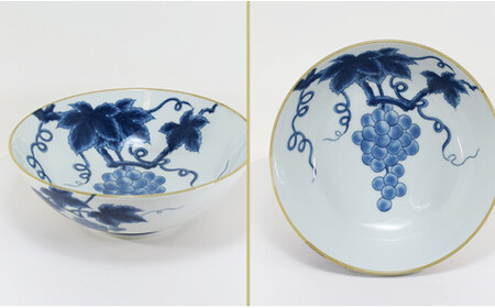 染付文様葡萄絵 AritaBOWL 有田焼【幸楽窯】下絵付け 染め付けのうつわ 食器 どんぶり 和食器 盛り鉢 器 うつわ どんぶり ラーメン そうめん 麺 丼 24000円 A24-12