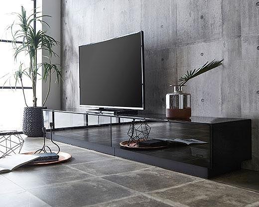 【開梱設置】テレビ台 ルーチェ ガラスタイプ 幅210-240cm TV ブラック 黒 テレビボード TV台 TVボード ローボード 家具