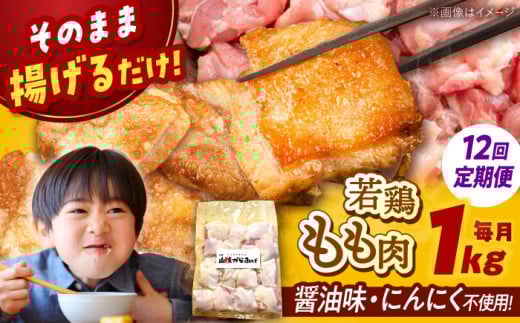 【全12回定期便】山賊からあげ（ 骨なし ）1kg ▼ 大容量 からあげ 1kg 冷凍 唐揚げ から揚げ お弁当 おかず 簡単 おすすめ 人気 鶏肉 若鶏 若どり モモ肉 もも肉 定期便 桂川町/山賊からあげ桂川店[ADAP005]