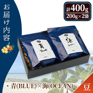 ＜青(BLUE)×海(OCEAN)＞冷めても美味しい最高品質の自家焙煎珈琲(計400g・200g×2袋セット) コーヒー 珈琲 ドリップ 自家焙煎珈琲 土鍋 フレーバー 完全オリジナル焙煎 飲み比べ 