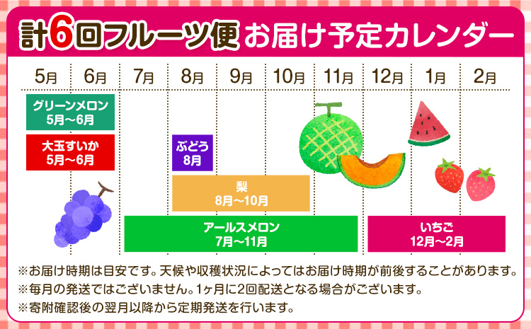 【定期便6回】特選 フルーツ 便 ( メロン すいか ぶどう 梨 いちご ) スイカ 葡萄 ブドウ ナシ なし 苺 イチゴ 果物 くだもの セット 詰合せ 定期便【メロンドーム】《お申込み月の翌月から