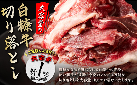※賞味期限2025年7月22日【訳あり】白糠牛 切り落とし【1kg（250g×4） 】