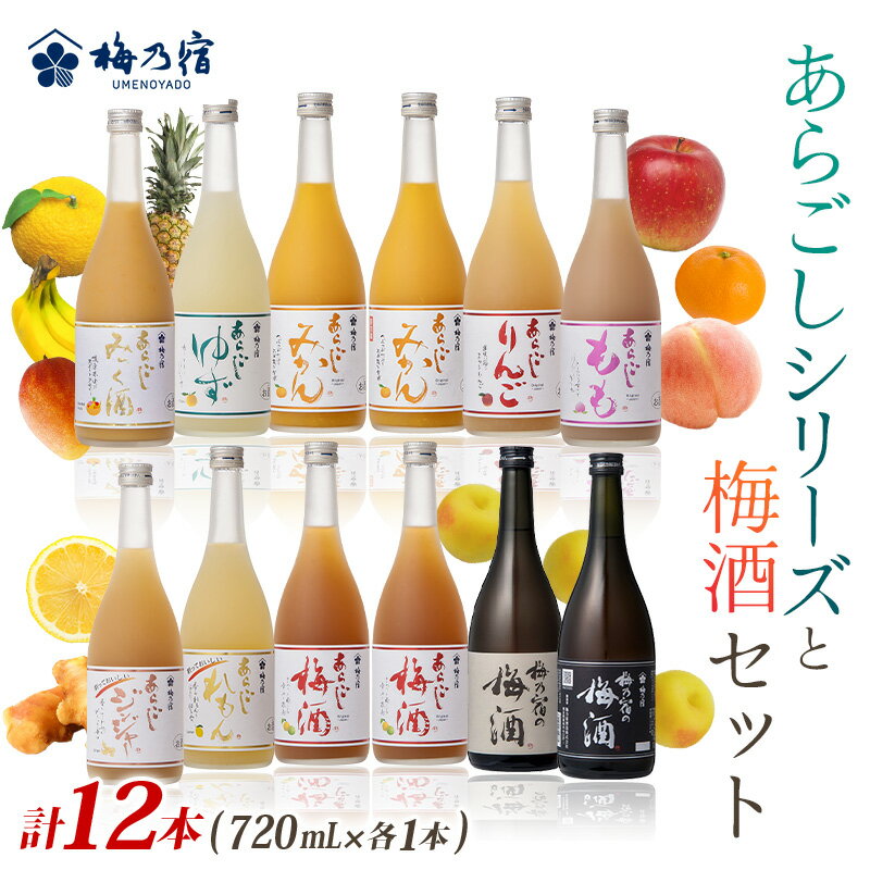 【ふるさと納税】あらごしシリーズと梅酒720ml 12本 セット ／ 梅乃宿酒造 お酒 リキュール ギフト 人気 メーカー直送 みっく酒 ゆず みかん れもん もも りんご ジンジャー 奈良県 葛城市