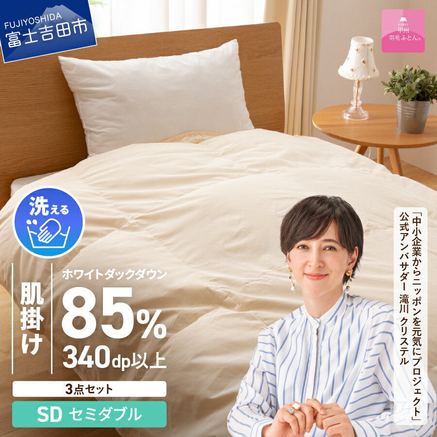 【ふるさと納税】 羽毛布団 掛け布団 セット セミダブル 日本製 洗える 肌掛け 掛け布団カバー 枕カバー 綿100％ 3点セット 抗菌 除菌 ウイルス除去 防ダニ 掛けカバー 布団セット 洗濯可 国産 衣替え ベッド 暖かい 【甲州羽毛ふとん】