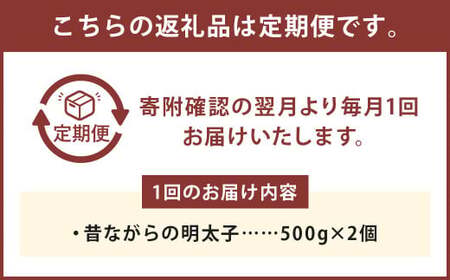 【12ヶ月定期便】 辛子明太子 「昔ながらの明太子」 500g×2個セット （小切れタイプ） 計12kg（1kg×12回）  めんたいこ 明太子